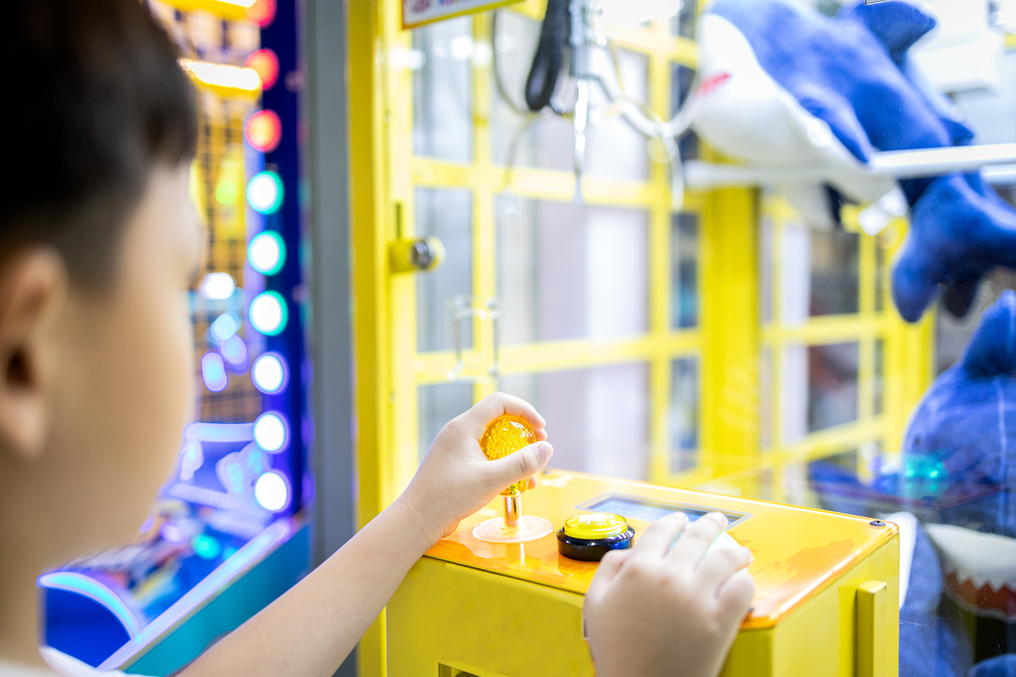 Kid Boy Playing Claw Crane Machine,Fun Enjoy,Arcade Game with to